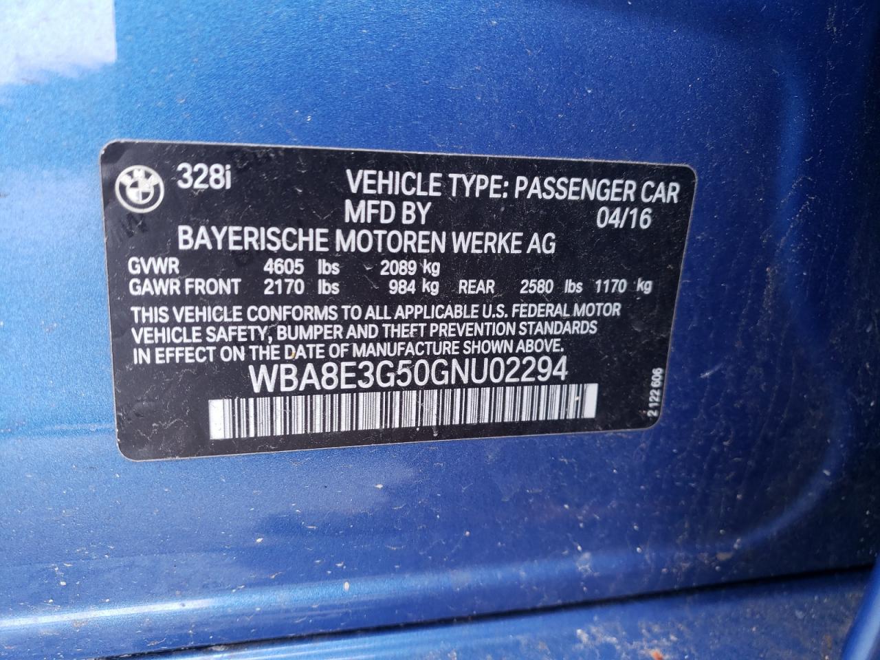 Photo 10 from auction – 2016 BMW 328 XI SUL with VIN WBA8E3G50GNU02294