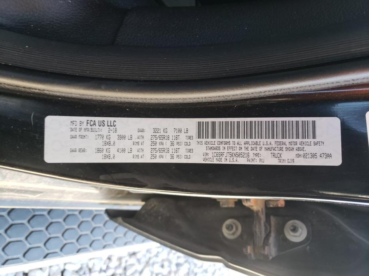Photo 10 from auction – 2019 RAM 1500 LARAM with VIN 1C6SRFJT5KN505216