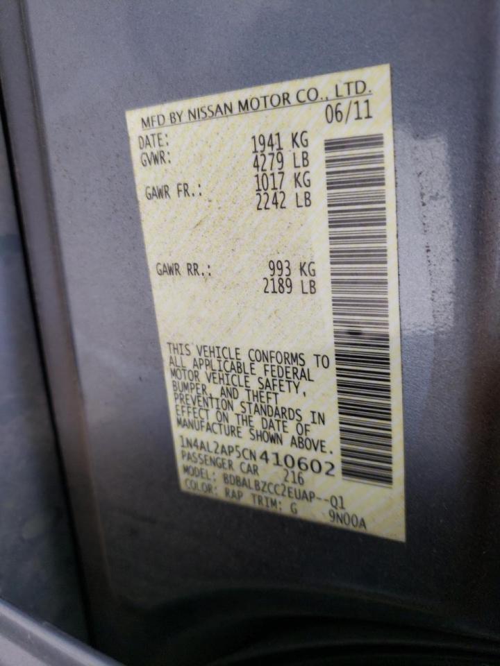 Photo 10 from auction – 2012 NISSAN ALTIMA BAS with VIN 1N4AL2AP5CN410602