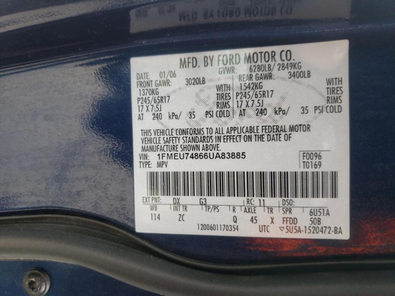 Photo 10 from auction – 2006 FORD EXPLORER E with VIN 1FMEU74866UA83885