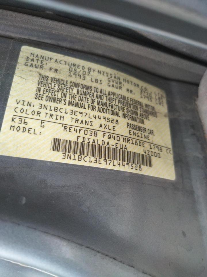 Photo 10 from auction – 2007 NISSAN VERSA S with VIN 3N1BC13E97L449528