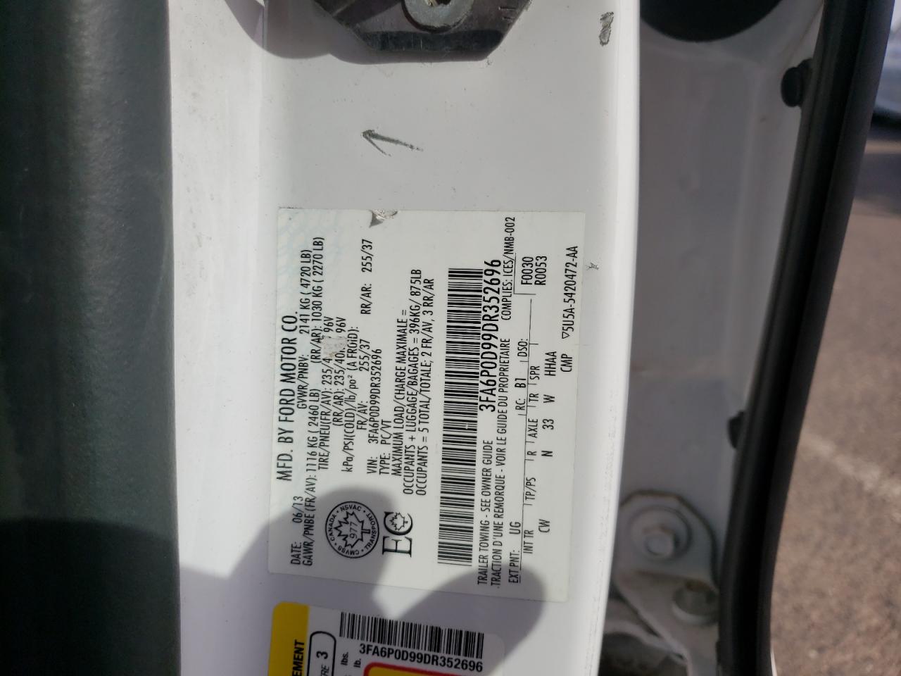 Photo 10 from auction – 2013 FORD FUSION TIT with VIN 3FA6P0D99DR352696