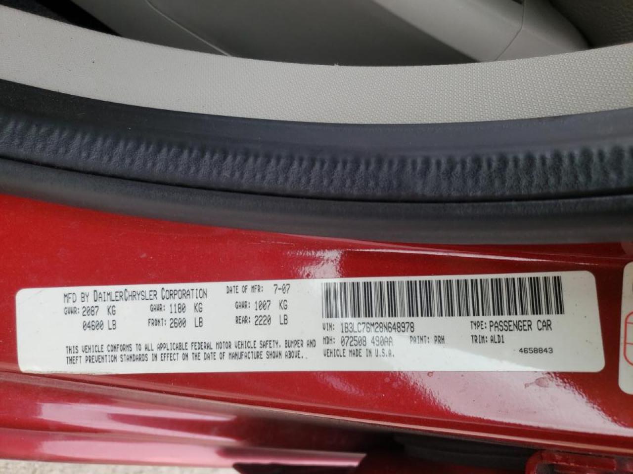 Photo 10 from auction – 2008 DODGE AVENGER R/ with VIN 1B3LC76M28N648978
