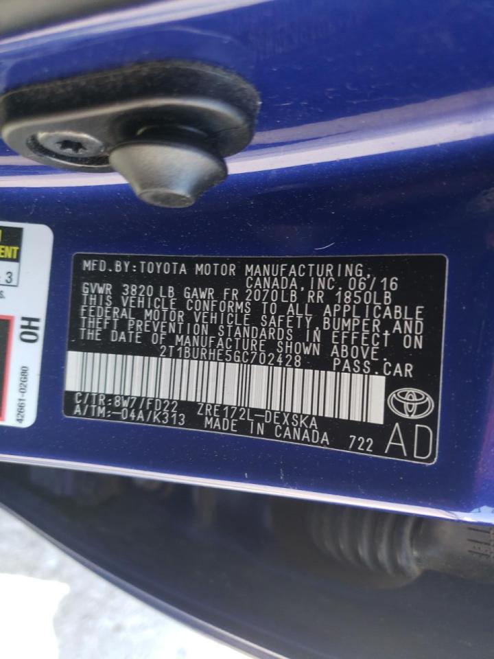 Photo 10 from auction – 2016 TOYOTA COROLLA L with VIN 2T1BURHE5GC702428