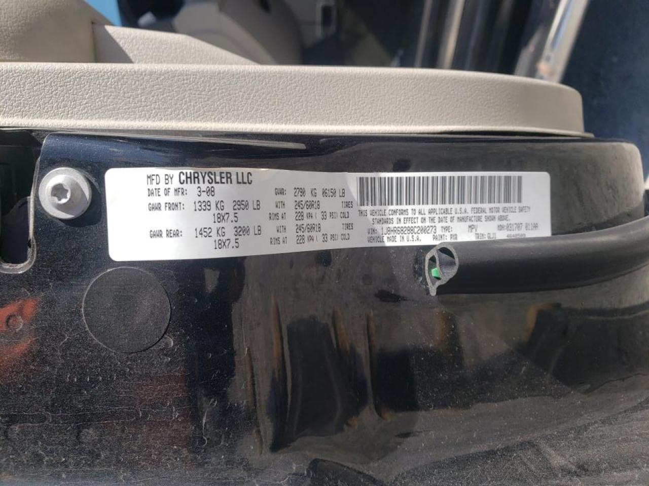 Photo 10 from auction – 2008 JEEP GRAND CHER with VIN 1J8HR68288C200273