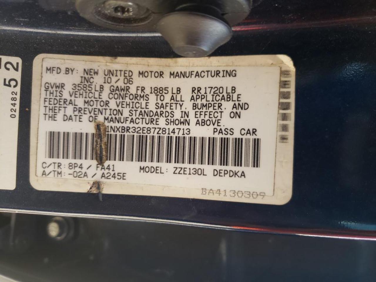 Photo 10 from auction – 2007 TOYOTA COROLLA CE with VIN 1NXBR32E87Z814713