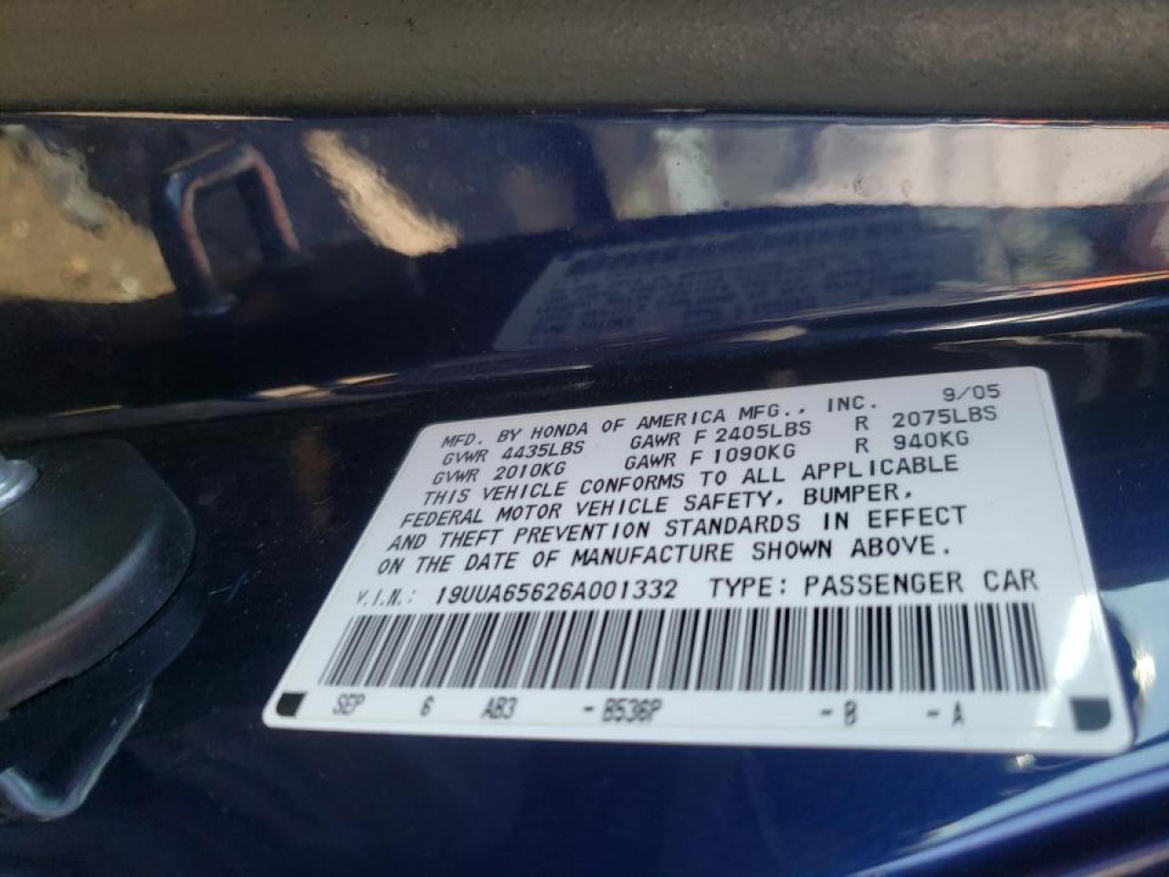 Photo 10 from auction – 2006 ACURA 3.2TL with VIN 19UUA65626A001332