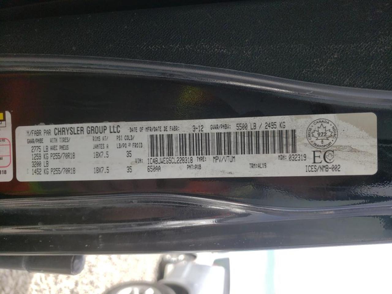 Photo 10 from auction – 2012 JEEP WRANGLER U with VIN 1C4BJWEG5CL228318
