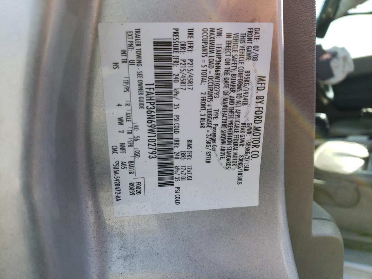 Photo 10 from auction – 2009 FORD FOCUS SES with VIN 1FAHP36N69W102793