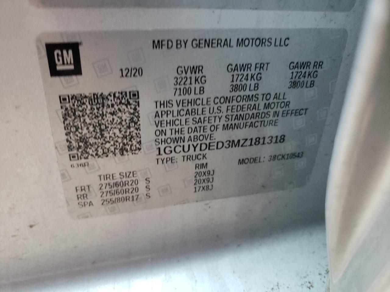 Photo 10 from auction – 2021 CHEVROLET SILVERADO with VIN 1GCUYDED3MZ181318