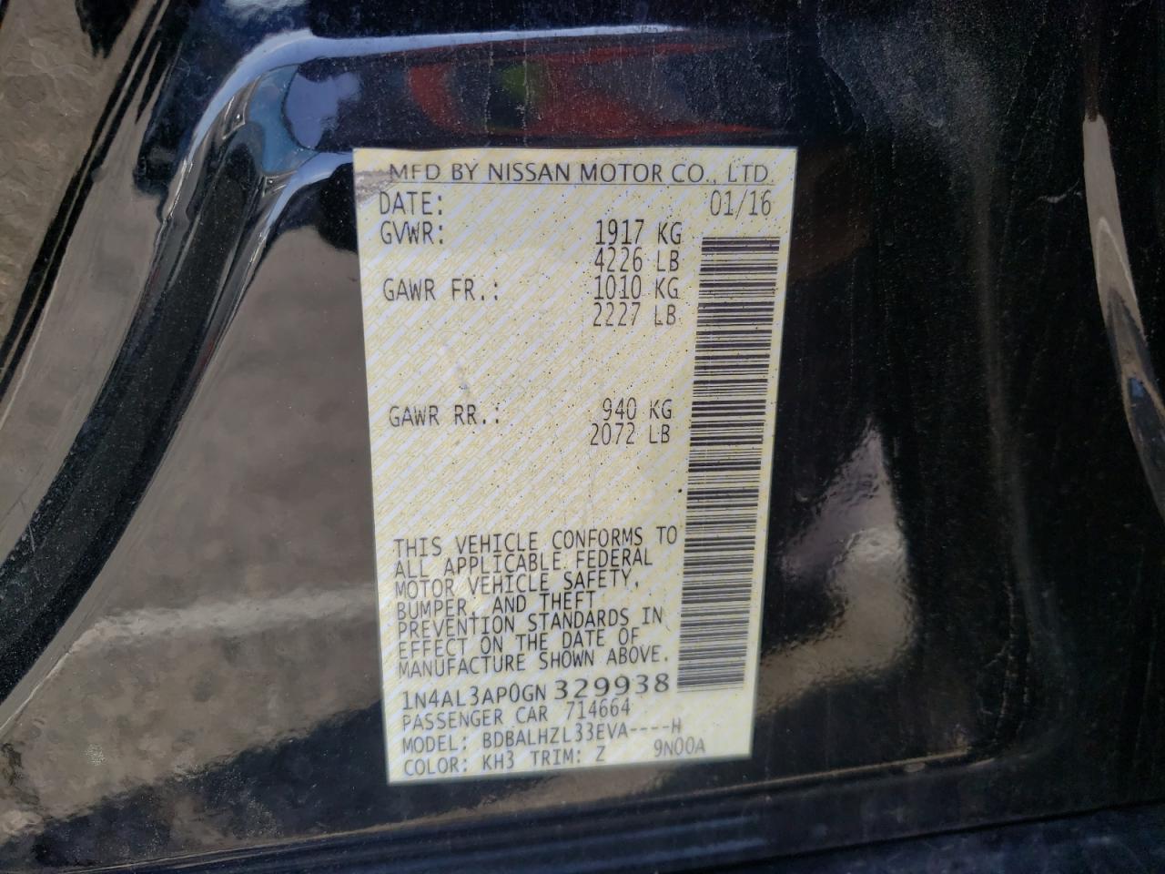 Photo 10 from auction – 2016 NISSAN ALTIMA 2.5 with VIN 1N4AL3AP0GN329938