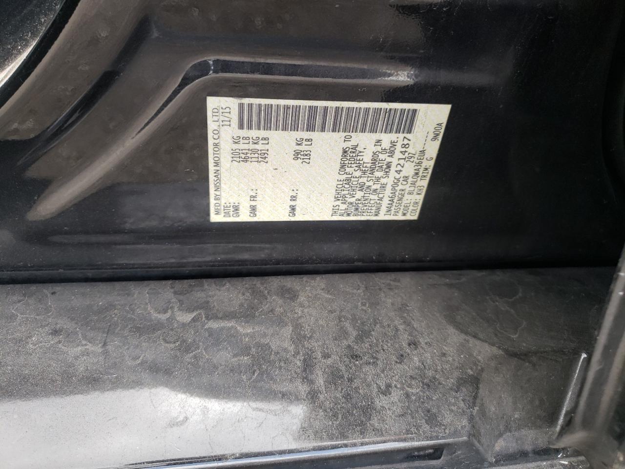 Photo 10 from auction – 2016 NISSAN MAXIMA 3.5 with VIN 1N4AA6AP0GC421487