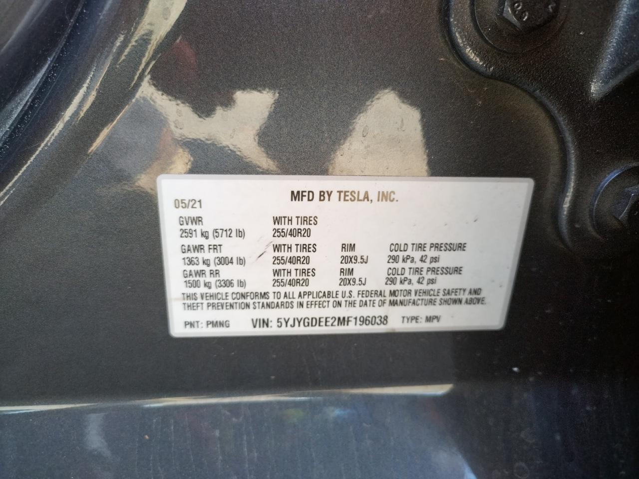 Photo 10 from auction – 2021 TESLA MODEL Y with VIN 5YJYGDEE2MF196038