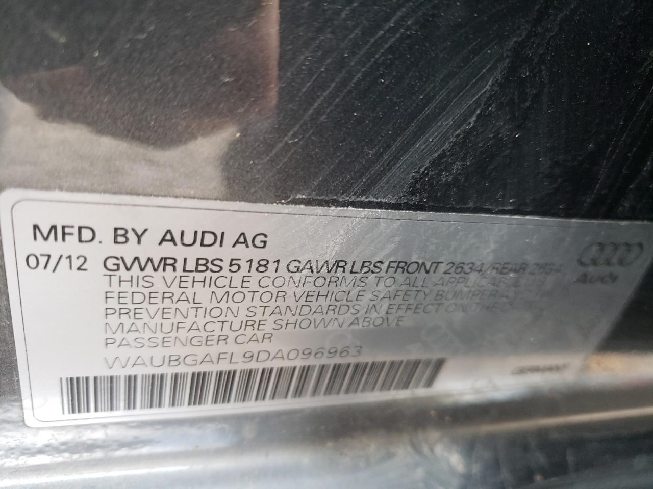 Photo 10 from auction – 2013 AUDI S4 PREMIUM with VIN WAUBGAFL9DA096963