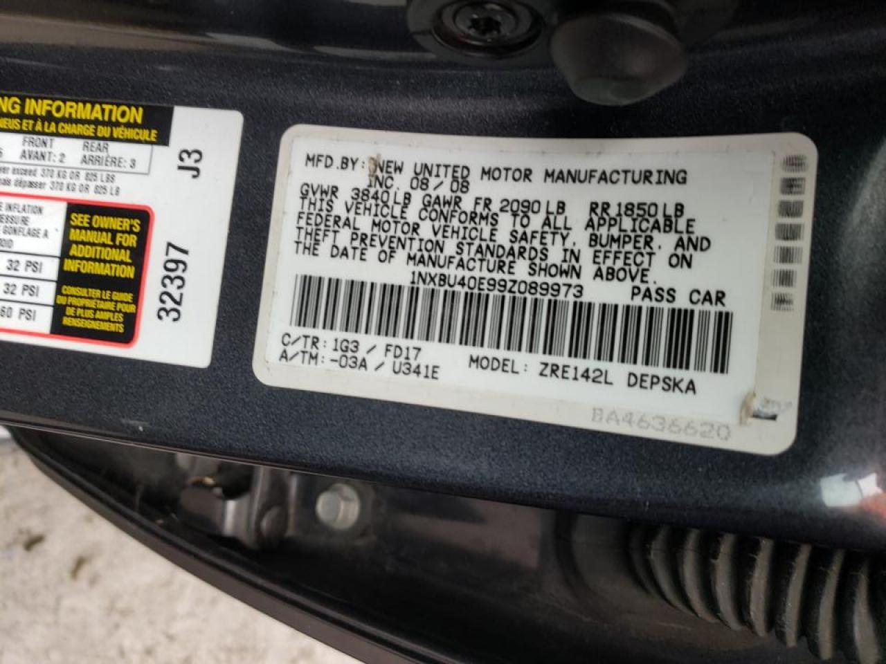 Photo 10 from auction – 2009 TOYOTA COROLLA with VIN 1NXBU40E99Z089973