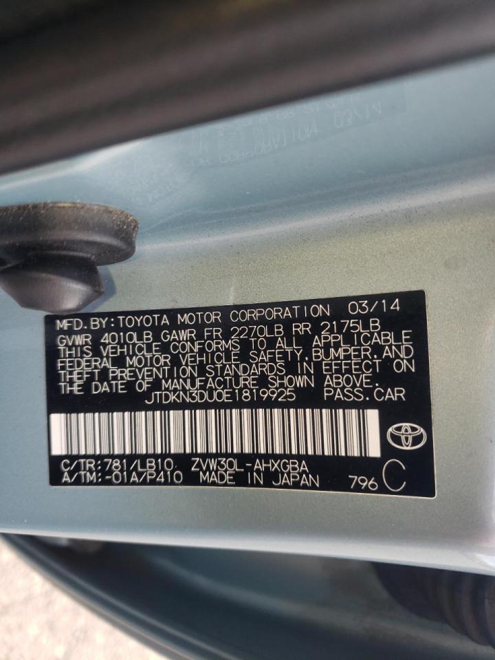 Photo 10 from auction – 2014 TOYOTA PRIUS with VIN JTDKN3DU0E1819925