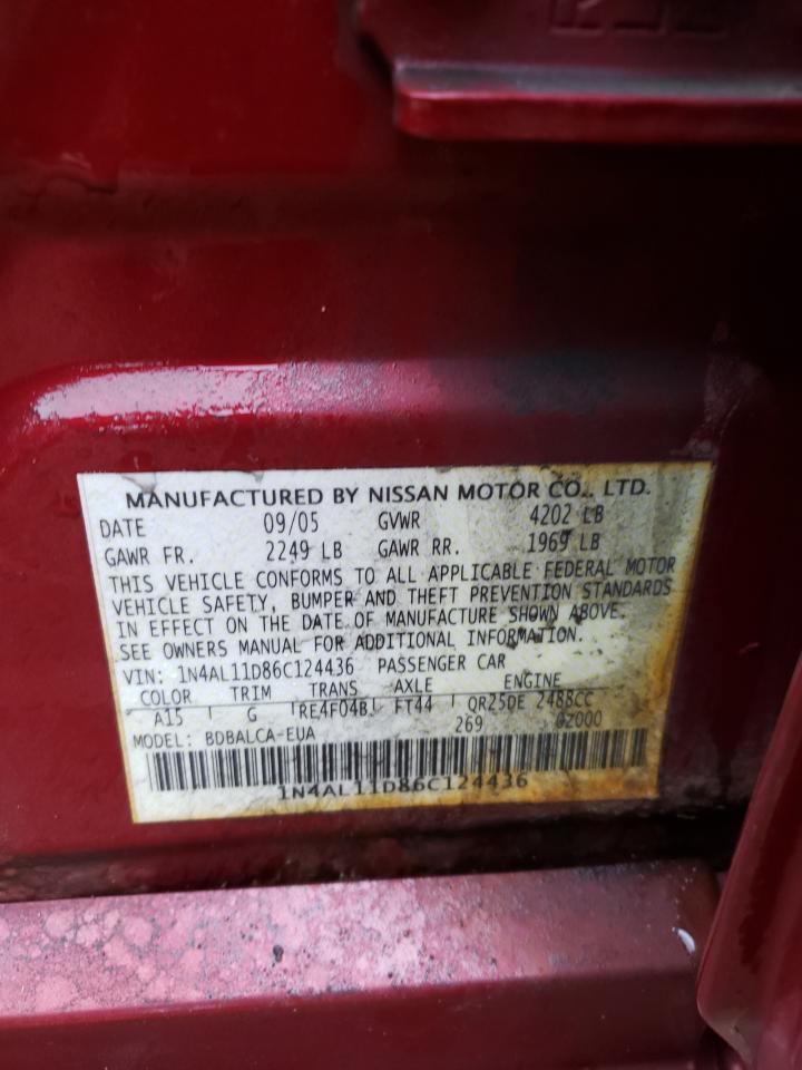 Photo 10 from auction – 2006 NISSAN ALTIMA S with VIN 1N4AL11D86C124436