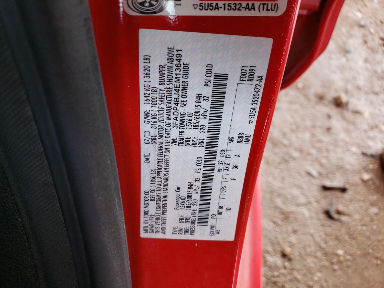 Photo 10 from auction – 2014 FORD FIESTA SE with VIN 3FADP4BJ4EM136491