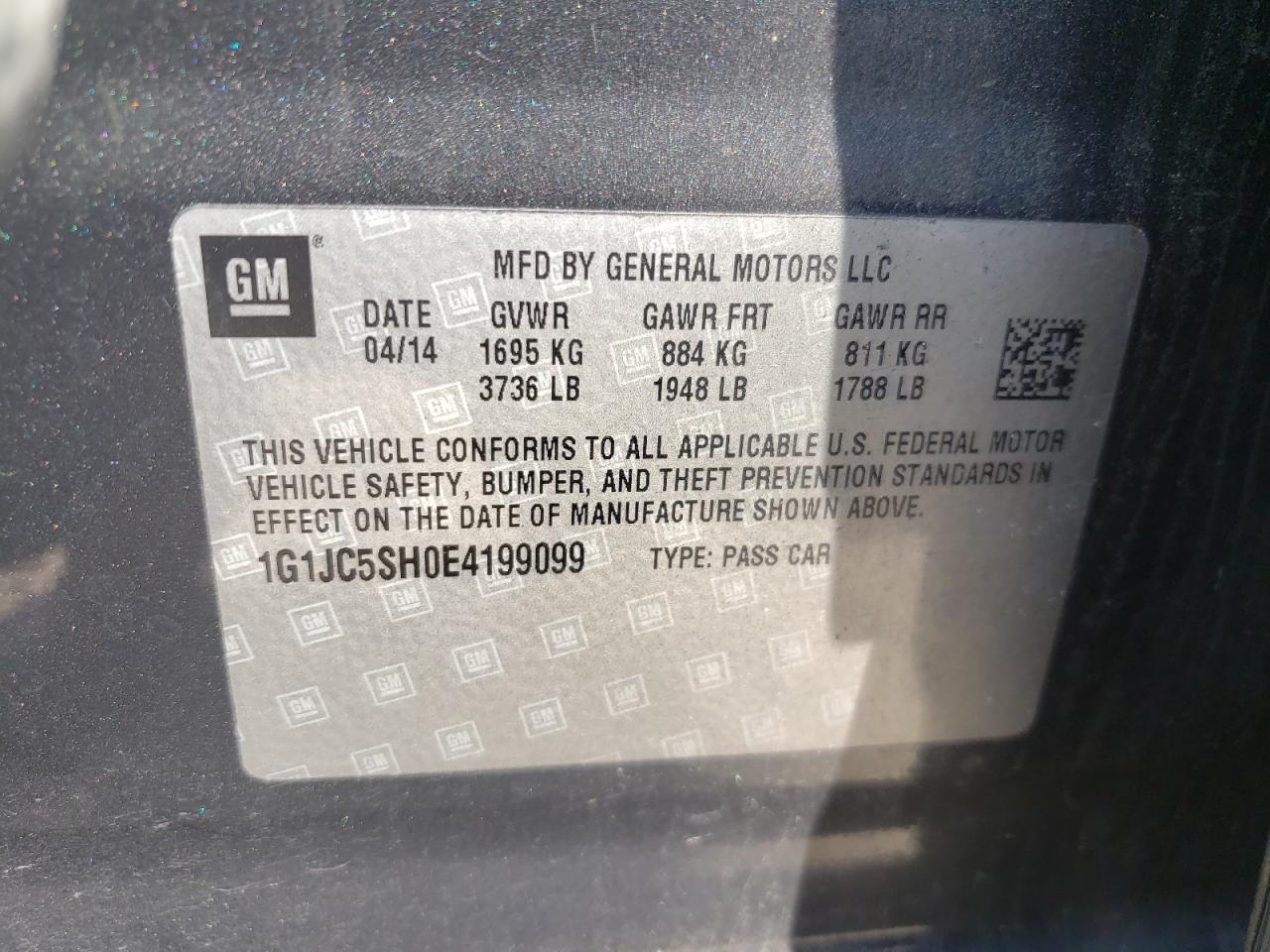 Photo 10 from auction – 2014 CHEVROLET SONIC LT with VIN 1G1JC5SH0E4199099