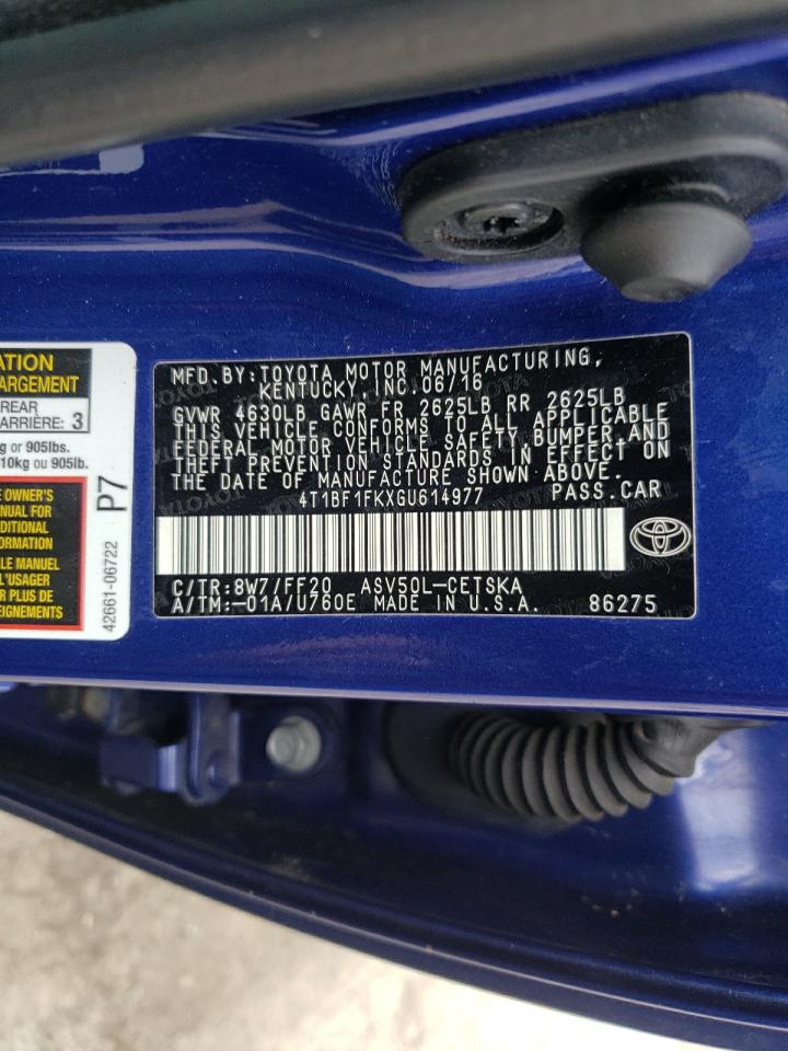 Photo 10 from auction – 2016 TOYOTA CAMRY LE with VIN 4T1BF1FKXGU614977