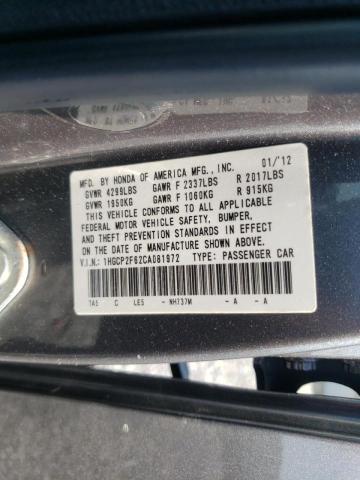 Photo 10 from auction – 2012 HONDA ACCORD SE with VIN 1HGCP2F62CA081972