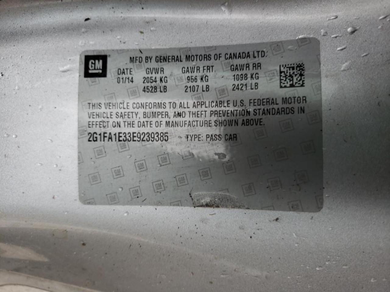Photo 10 from auction – 2014 CHEVROLET CAMARO LS with VIN 2G1FA1E33E9239385
