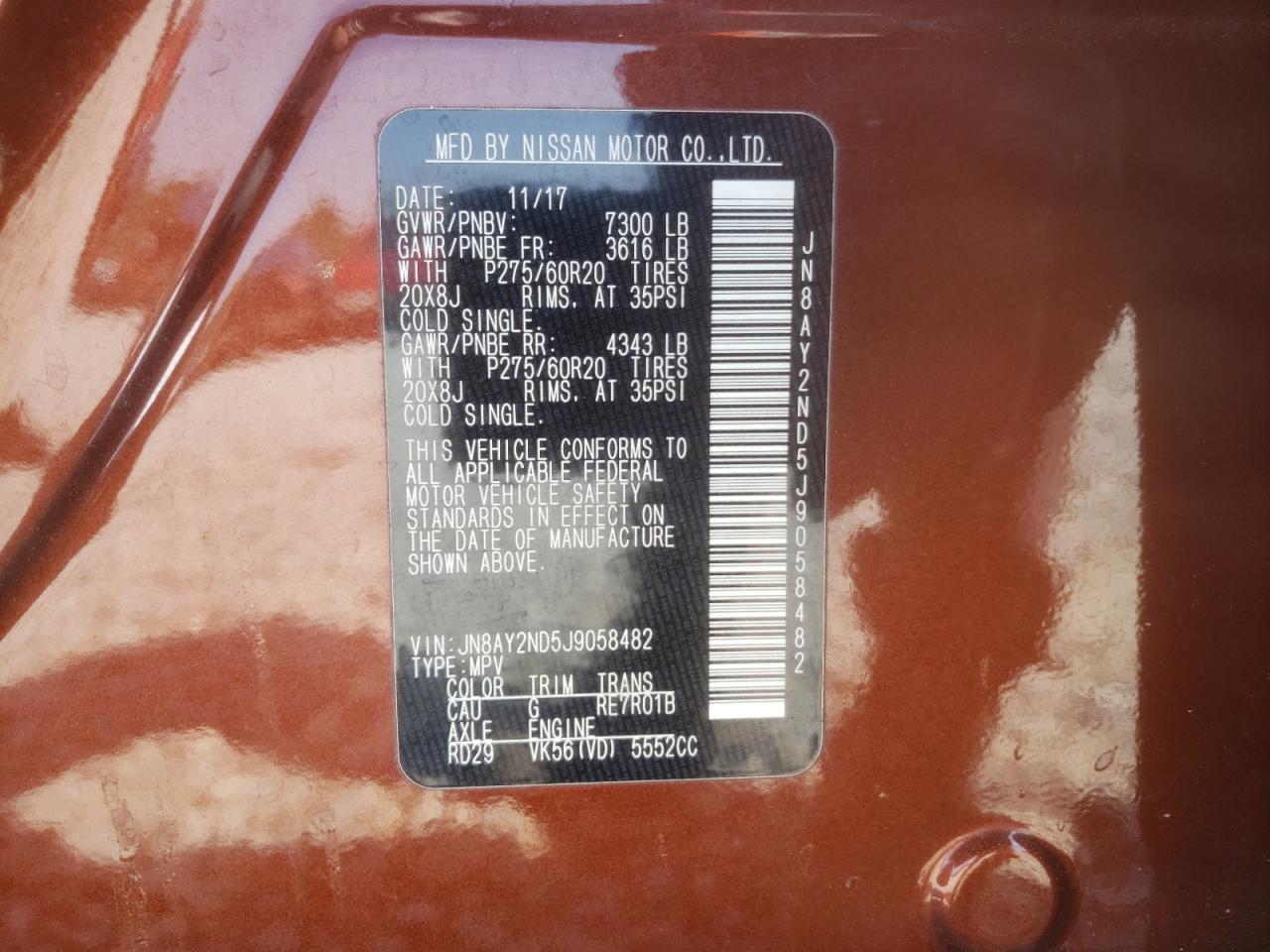 Photo 10 from auction – 2018 NISSAN ARMADA SV with VIN JN8AY2ND5J9058482