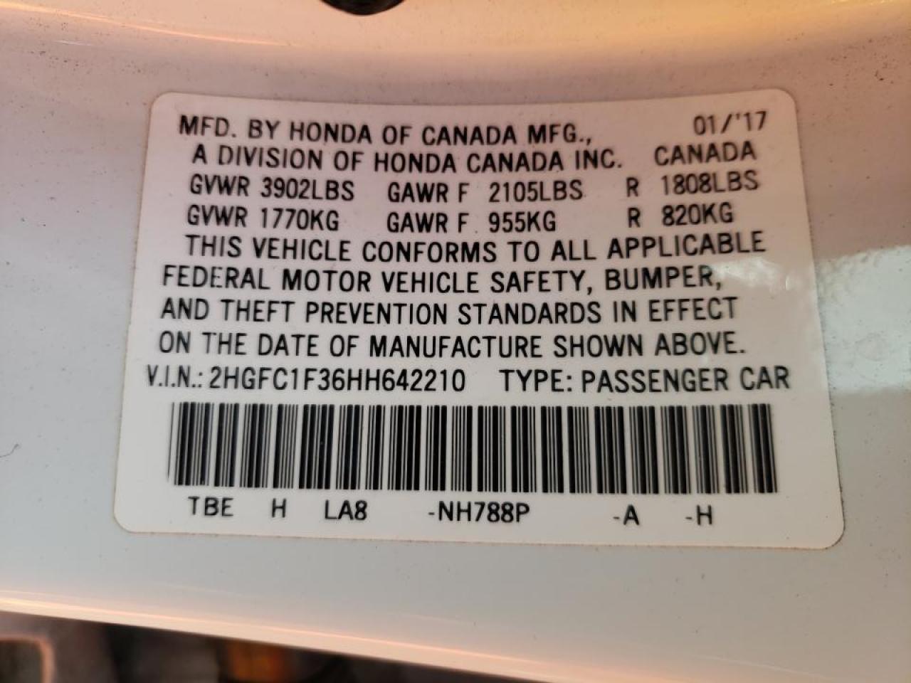 Photo 10 from auction – 2017 HONDA CIVIC EX with VIN 2HGFC1F36HH642210