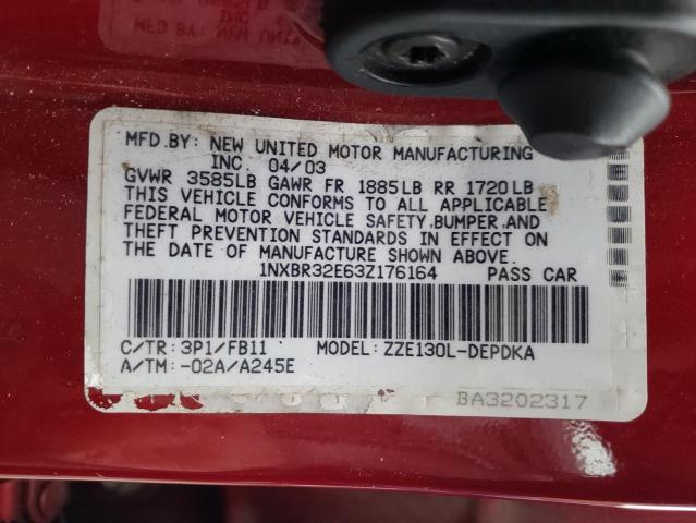 Photo 10 from auction – 2003 TOYOTA COROLLA CE with VIN 1NXBR32E63Z176164