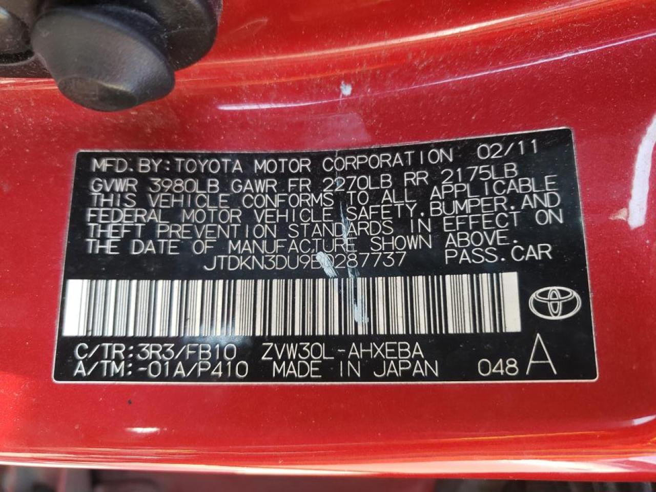 Foto 10 de la subasta – 2011 TOYOTA PRIUS con VIN JTDKN3DU9B0287737