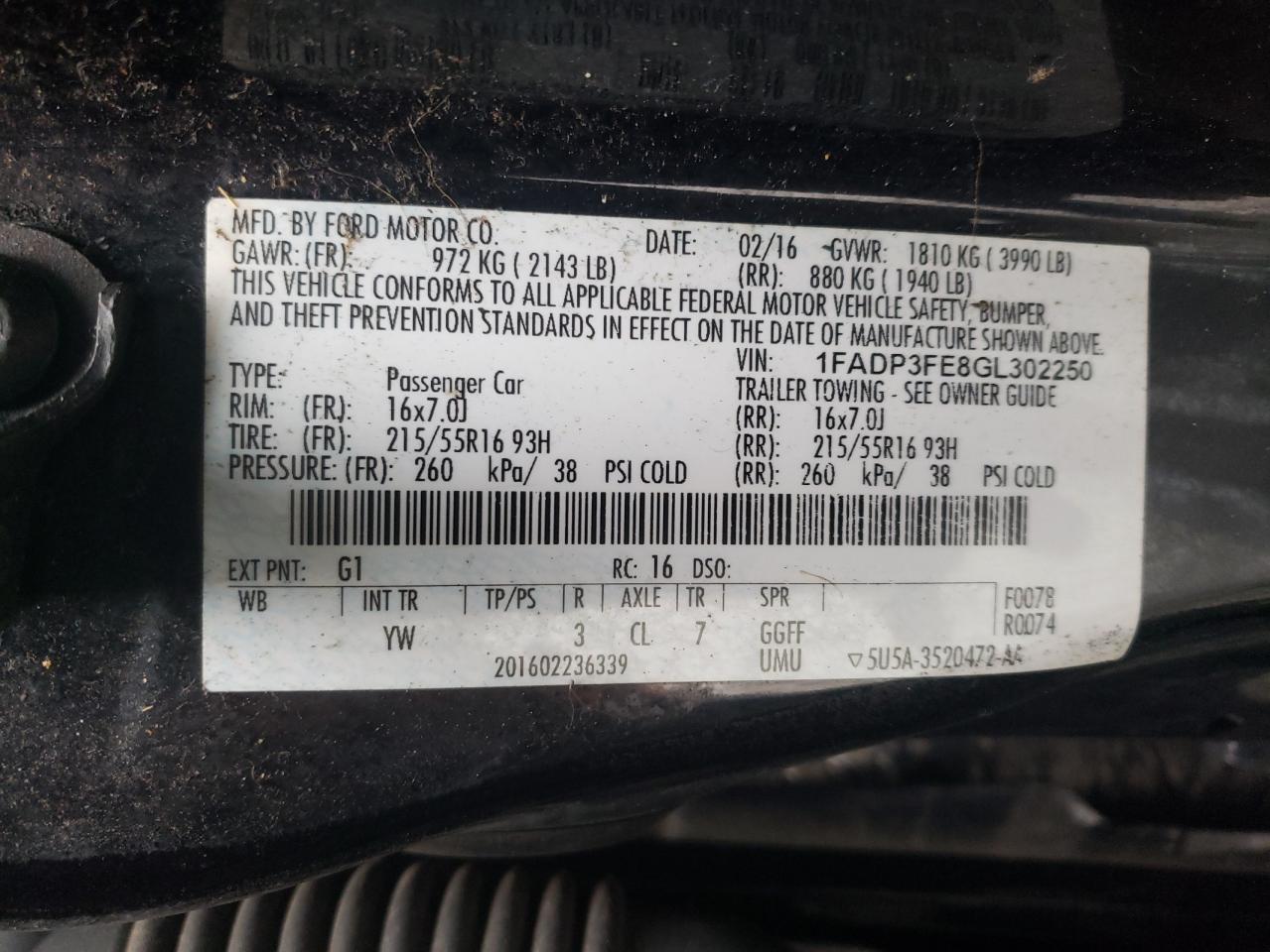Photo 10 from auction – 2016 FORD FOCUS SE with VIN 1FADP3FE8GL302250