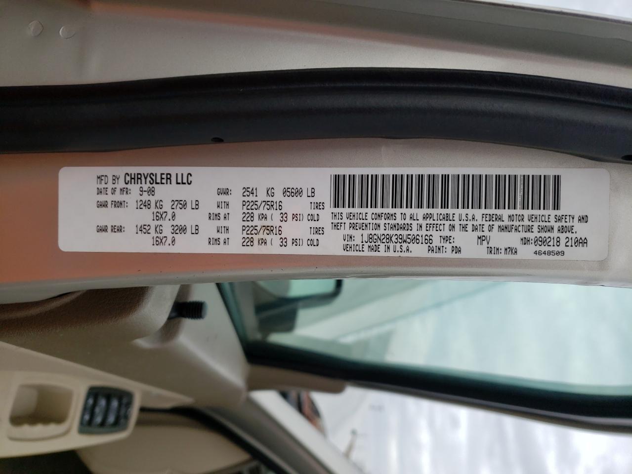 Photo 10 from auction – 2009 JEEP LIBERTY SP with VIN 1J8GN28K39W506166