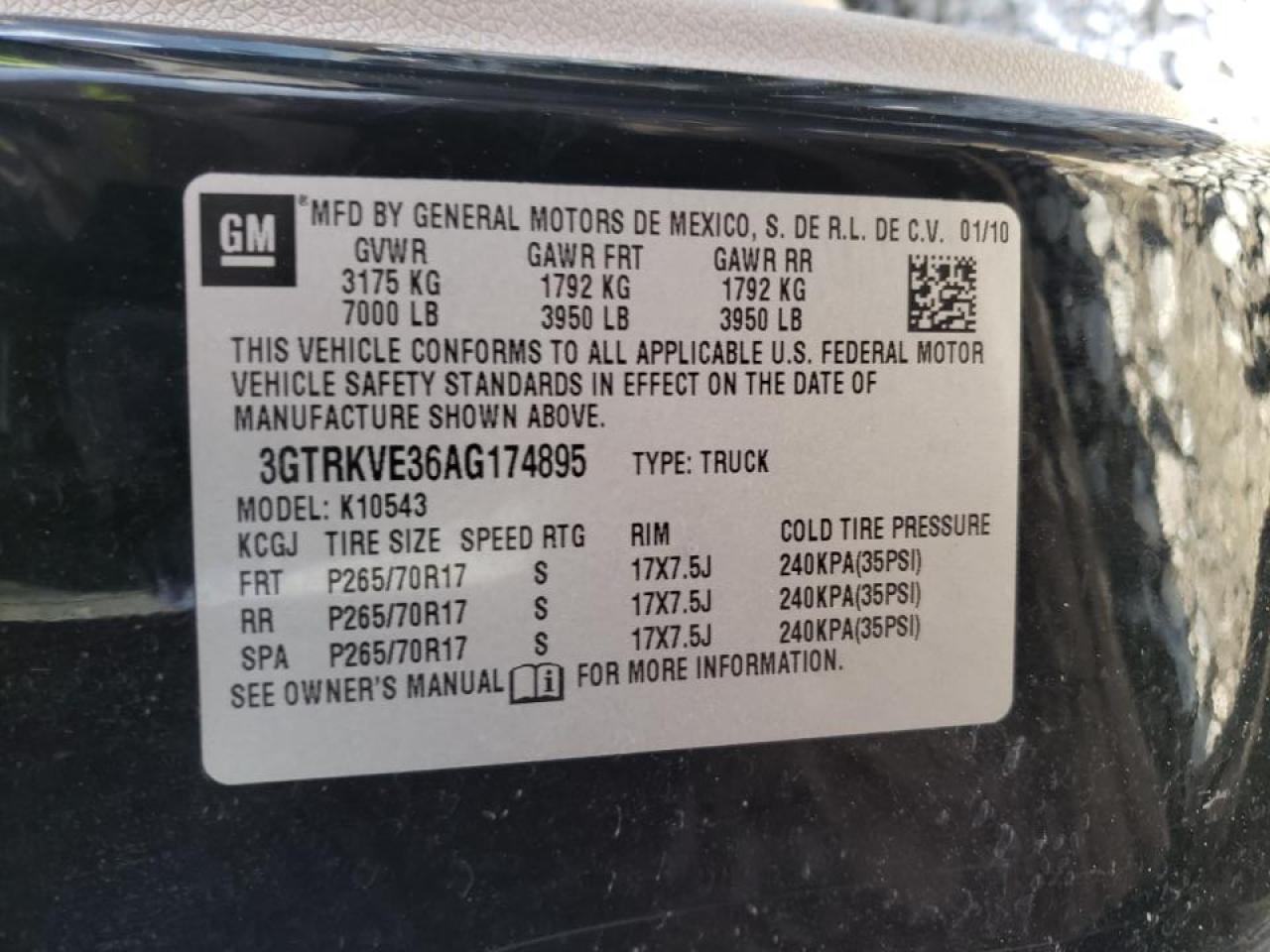 Photo 10 from auction – 2010 GMC SIERRA K15 with VIN 3GTRKVE36AG174895