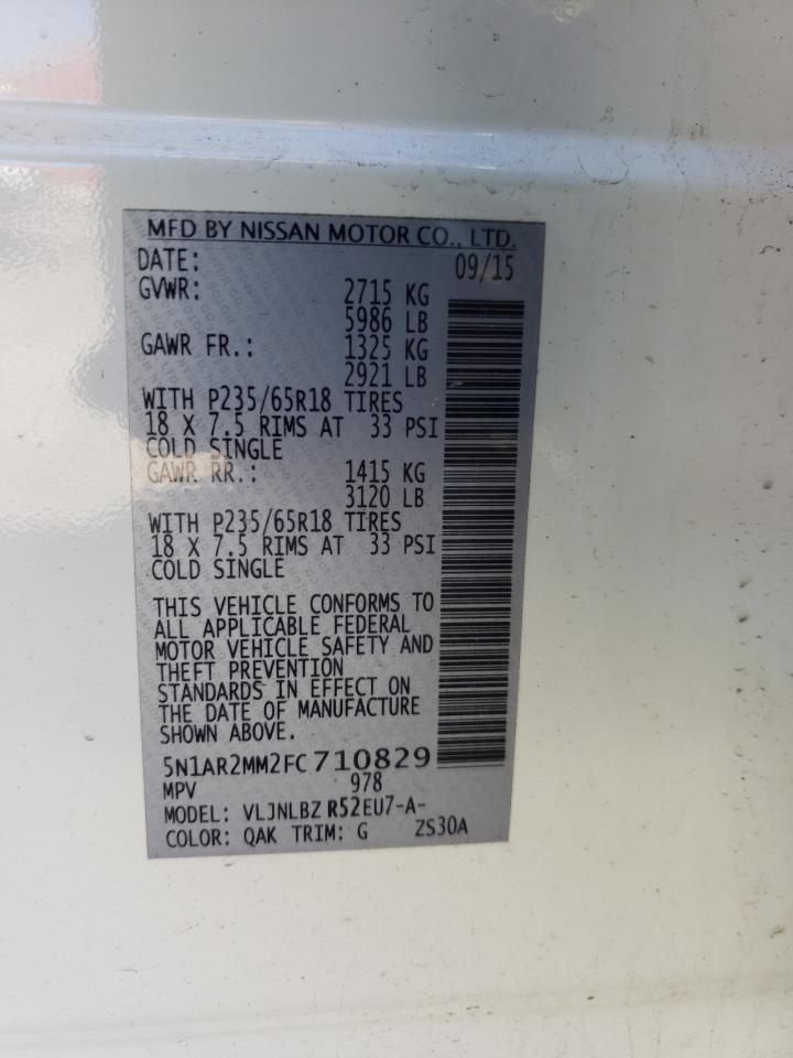 Photo 10 from auction – 2015 NISSAN PATHFINDER with VIN 5N1AR2MM2FC710829