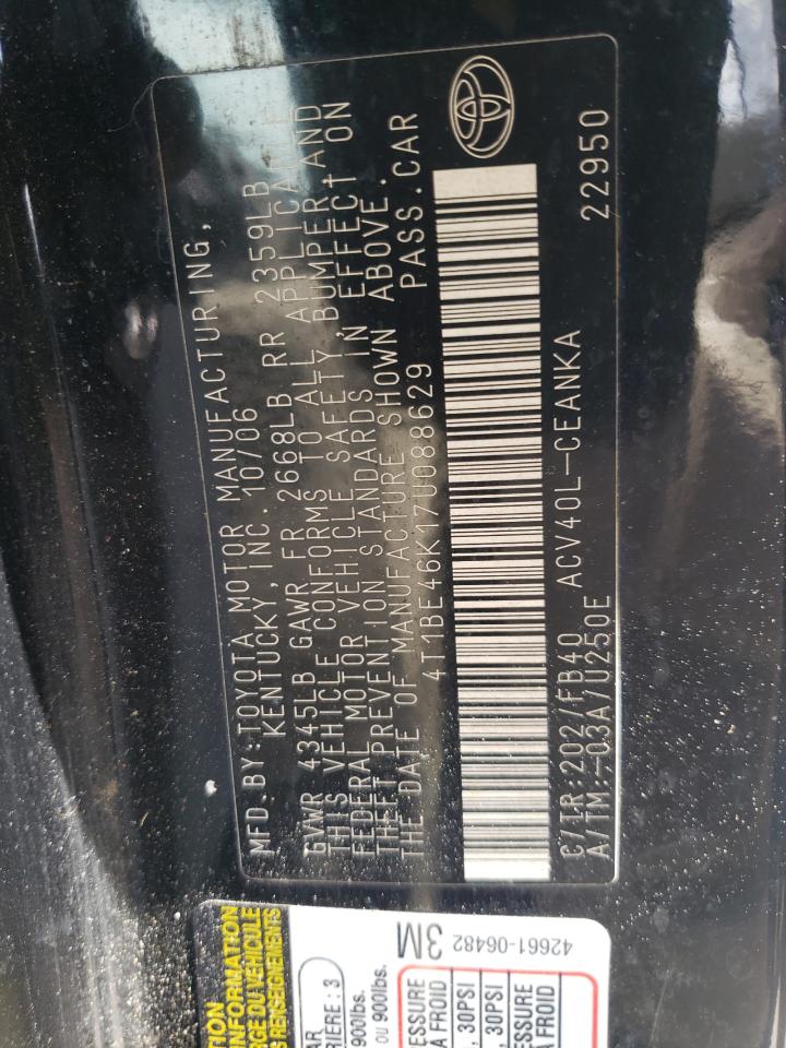 Photo 10 from auction – 2007 TOYOTA CAMRY CE with VIN 4T1BE46K17U088629