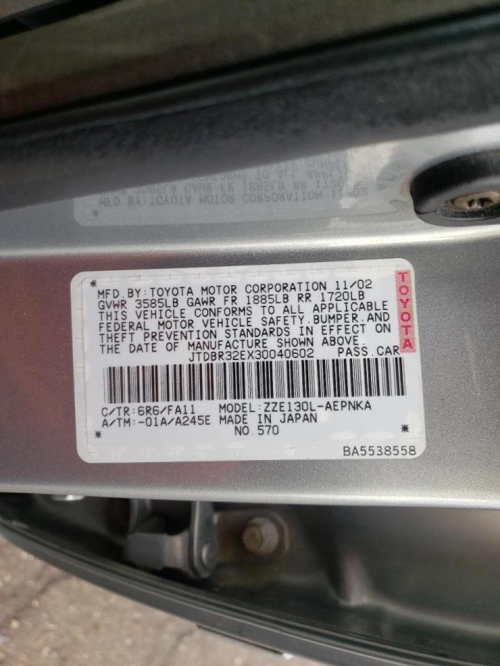 Photo 10 from auction – 2003 TOYOTA COROLLA CE with VIN JTDBR32EX30040602