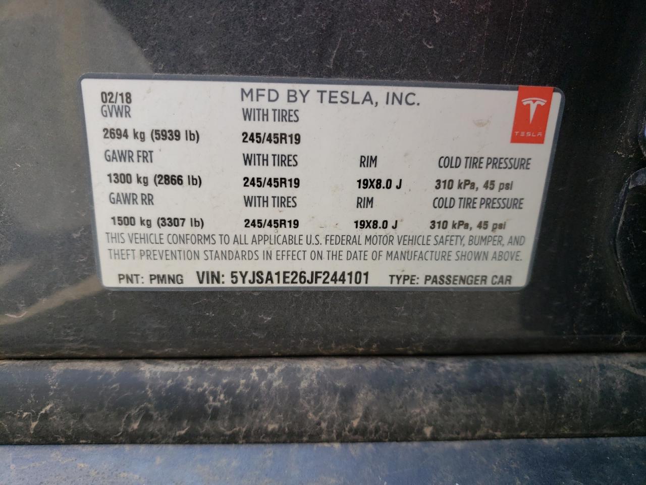 Photo 10 from auction – 2018 TESLA MODEL S with VIN 5YJSA1E26JF244101