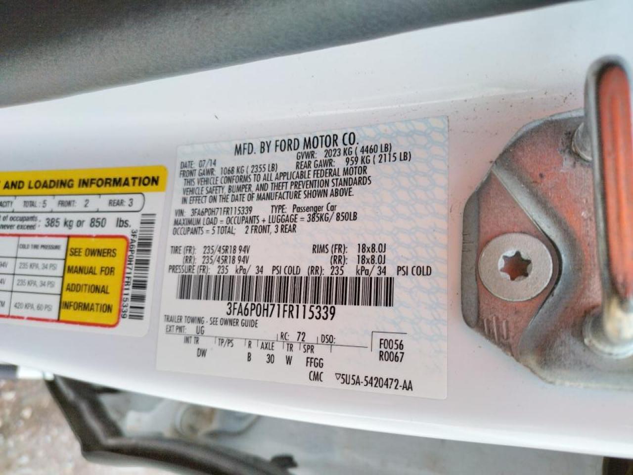 Photo 10 from auction – 2015 FORD FUSION SE with VIN 3FA6P0H71FR115339