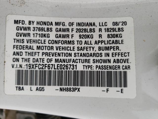 HONDA CIVIC LX 2020 with VIN 19XFC2F67LE026731 - Photo from auction
