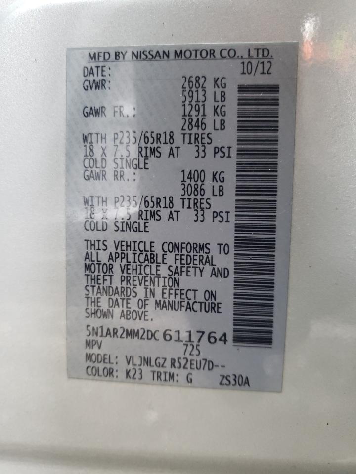 Photo 10 from auction – 2013 NISSAN PATHFINDER with VIN 5N1AR2MM2DC611764