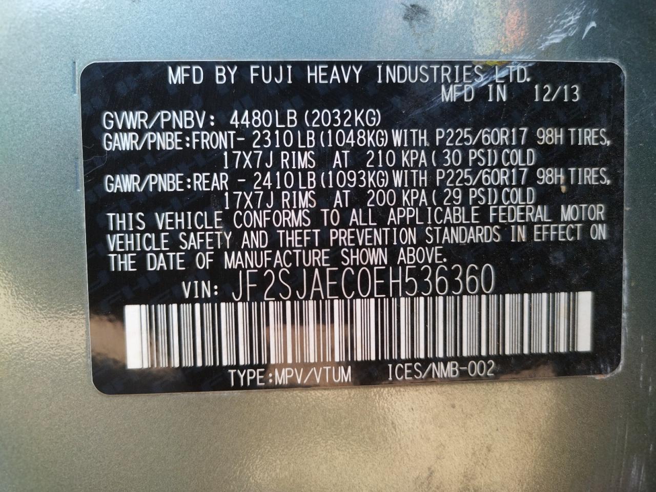 Photo 10 from auction – 2014 SUBARU FORESTER 2 with VIN JF2SJAEC0EH536360