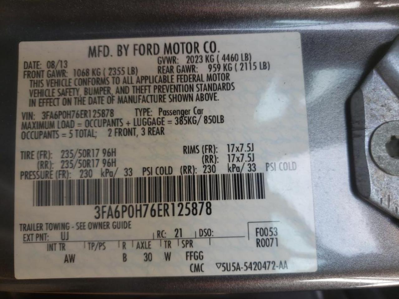 Photo 10 from auction – 2014 FORD FUSION SE with VIN 3FA6P0H76ER125878