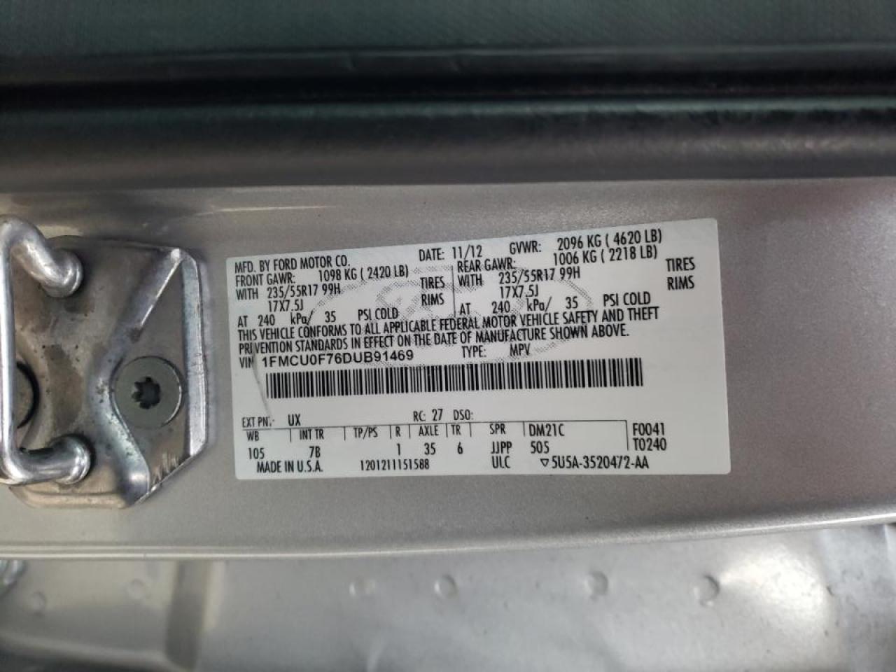 Photo 10 from auction – 2013 FORD ESCAPE S with VIN 1FMCU0F76DUB91469