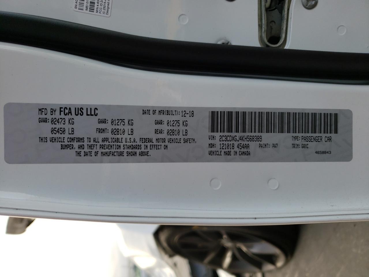 Photo 10 from auction – 2019 DODGE CHARGER SC with VIN 2C3CDXGJ4KH568389