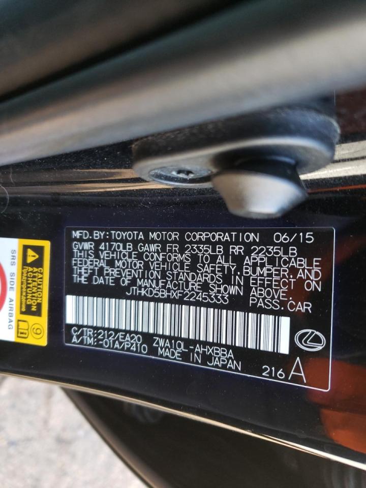 Photo 10 from auction – 2015 LEXUS CT 200 with VIN JTHKD5BHXF2245333