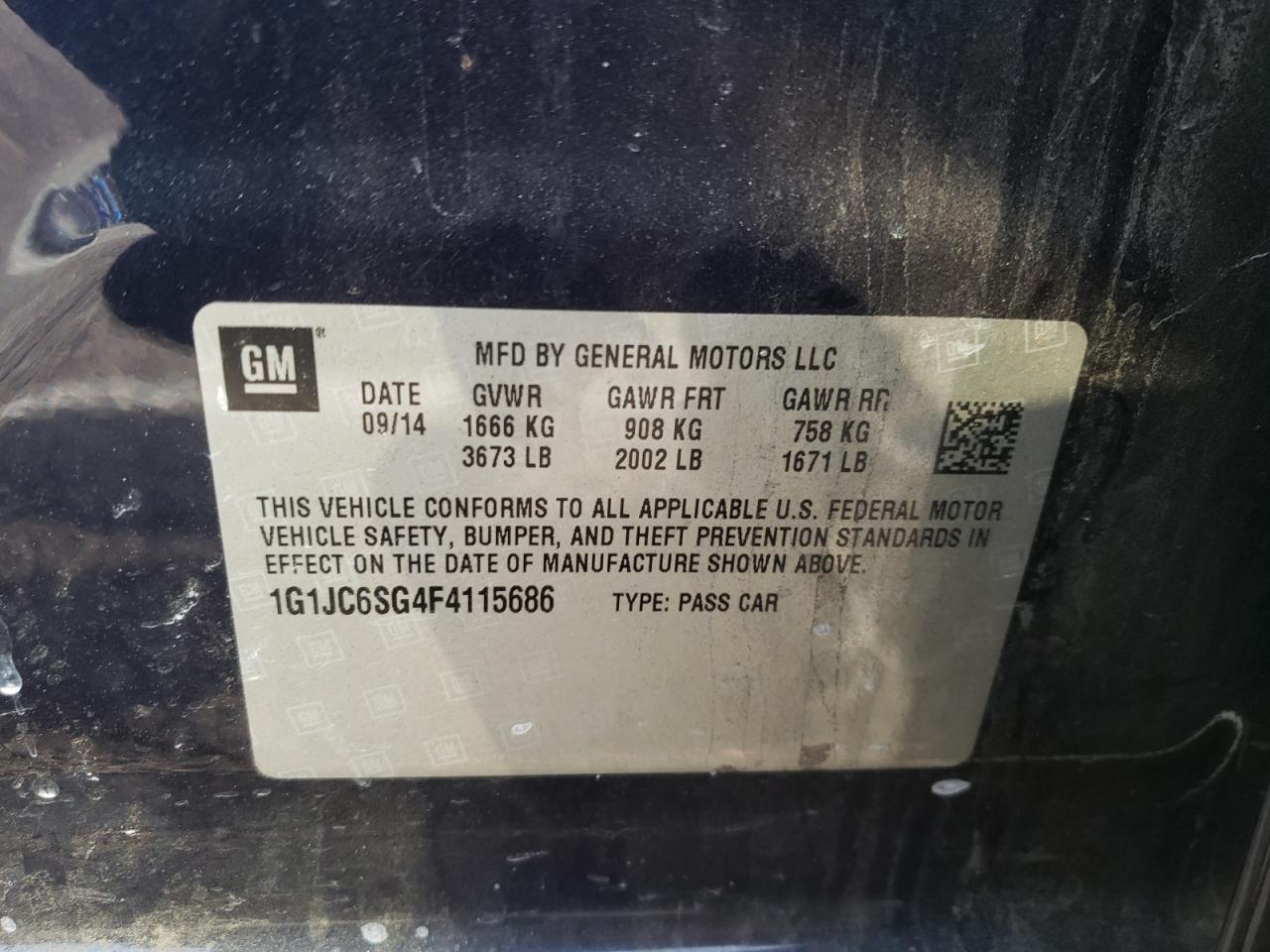 Photo 10 from auction – 2015 CHEVROLET SONIC LT with VIN 1G1JC6SG4F4115686