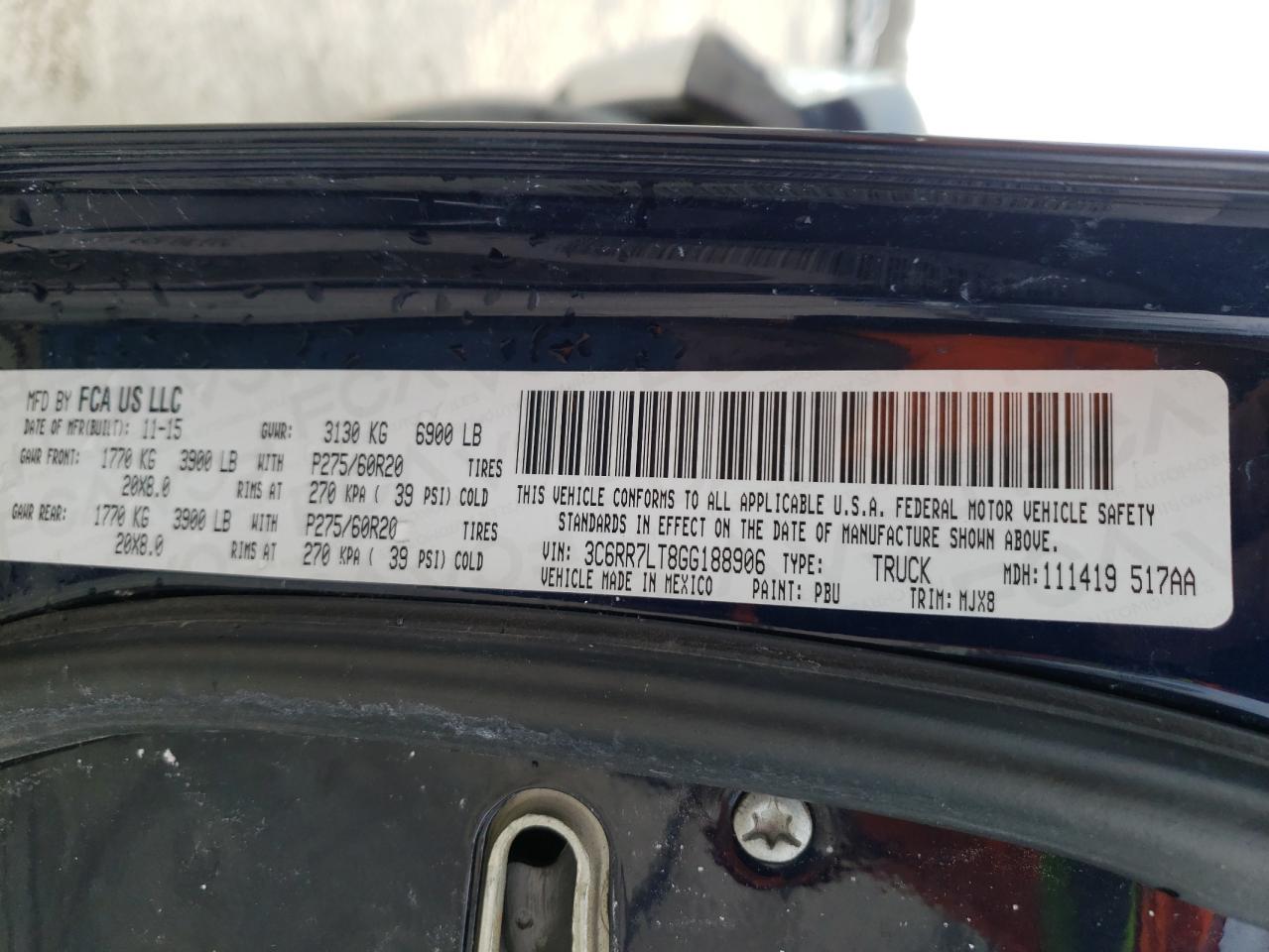 Photo 10 from auction – 2016 RAM 1500 SLT with VIN 3C6RR7LT8GG188906