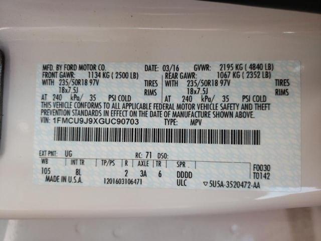 Photo 10 from auction – 2016 FORD ESCAPE TIT with VIN 1FMCU9J9XGUC90703