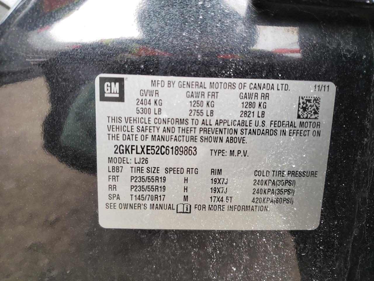 Photo 10 from auction – 2012 GMC TERRAIN SL with VIN 2GKFLXE52C6189863