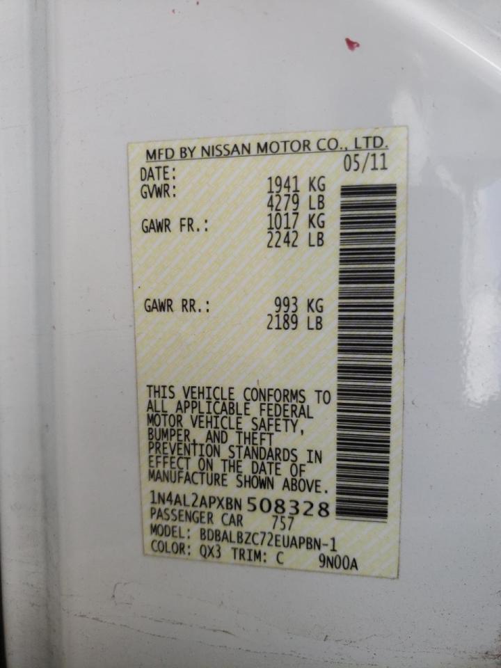 Photo 10 from auction – 2011 NISSAN ALTIMA BAS with VIN 1N4AL2APXBN508328